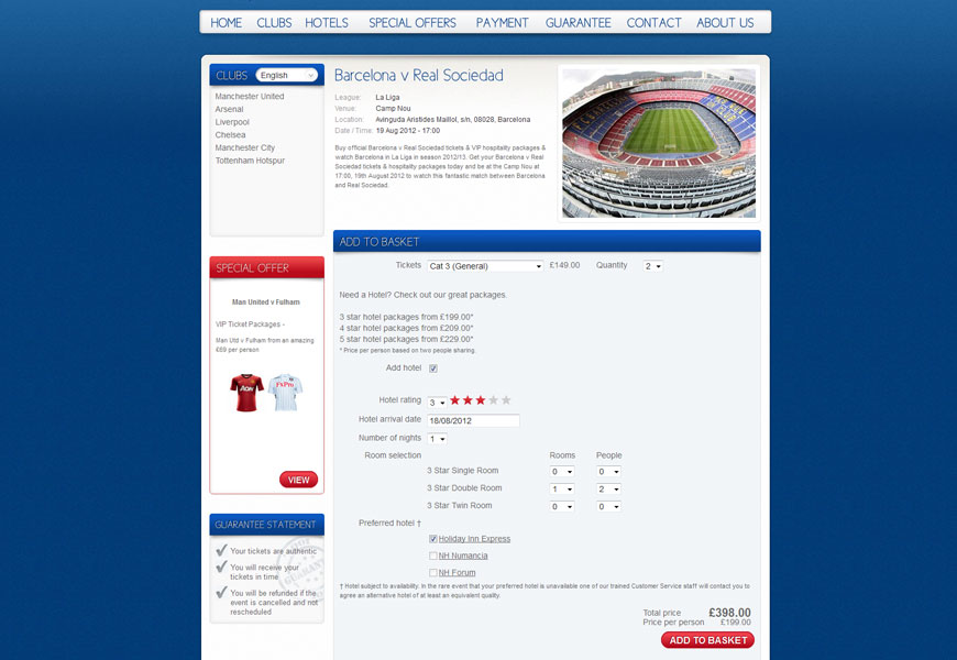 5 Star Football Tickets basket page